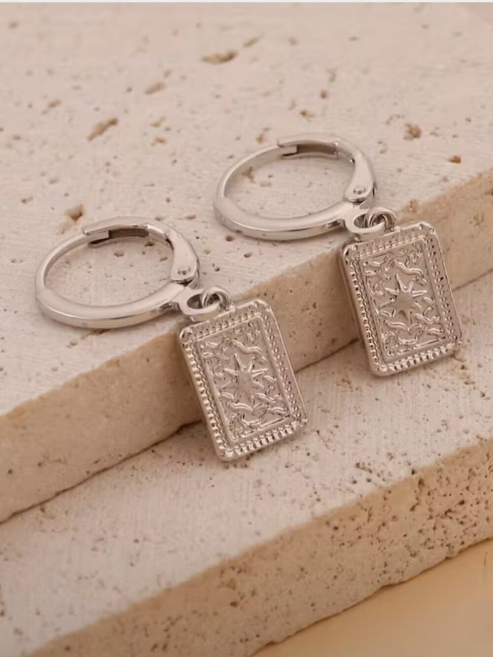 NEW Celestina Silver Plated Starburst Huggie Hoop Drop Earrings Boho Hippie